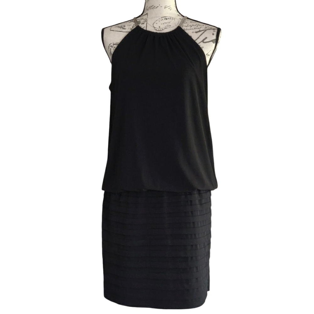 White House Black Market Black Sleeveless Halter Blouson Dress